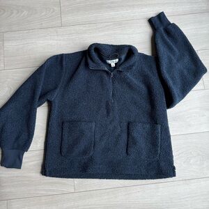 Free Assembly Sherpa Fleece Quarter Zip pullover Navy teddy -woman’s small